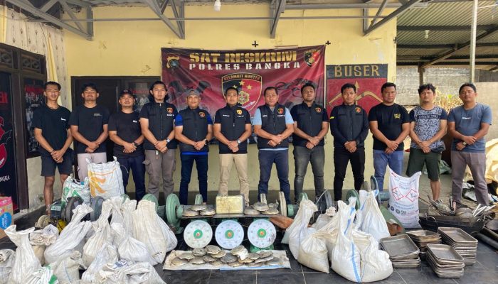 Polres Bangka Grebeg Tempat Peleburan Timah di Kebun Sawit