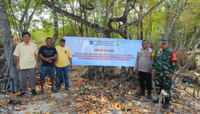 Pasang Spanduk Larangan Tambang di Kawasan Mangrove